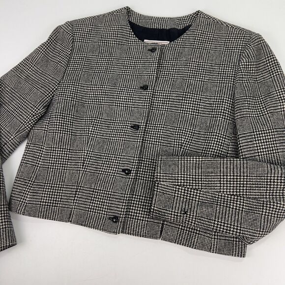 Vtg Pendleton Suit Jacket Women’s PS Black Houndstooth Plaid Cropped Slits 1960s - Picture 2 of 16